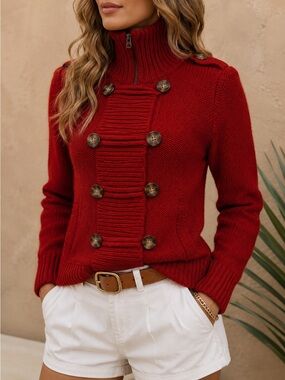 American eagle military style sweater double-breasted knit size medium